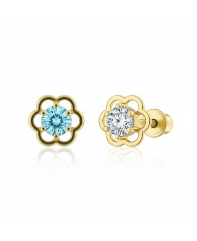 Серьга-гвоздик Bling Jewelry с голубым CZ в желтом золоте 14K