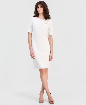 Anne Klein Women's Asymmetric-Neck Elbow-Sleeve Dress
