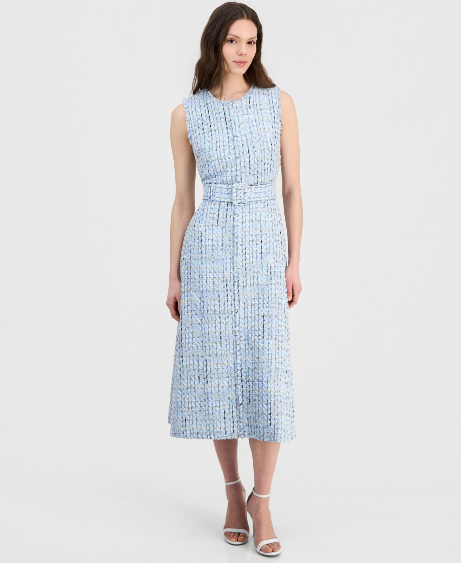 Женское миди-платье Anne Klein Tweed Belted Sleeveless