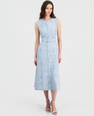 Женское миди-платье Anne Klein Tweed Belted Sleeveless