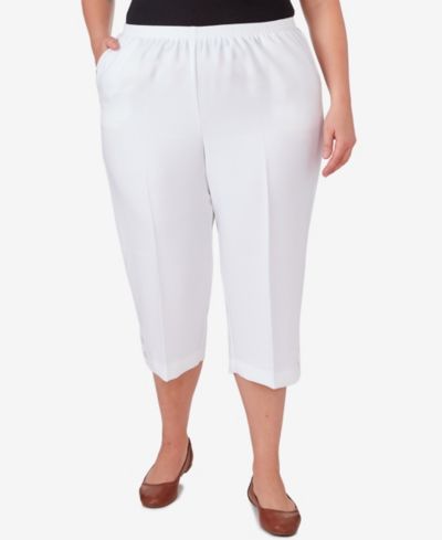 Alfred Dunner Plus Size Classic Button Hem Gathered Waistband Capri Pants