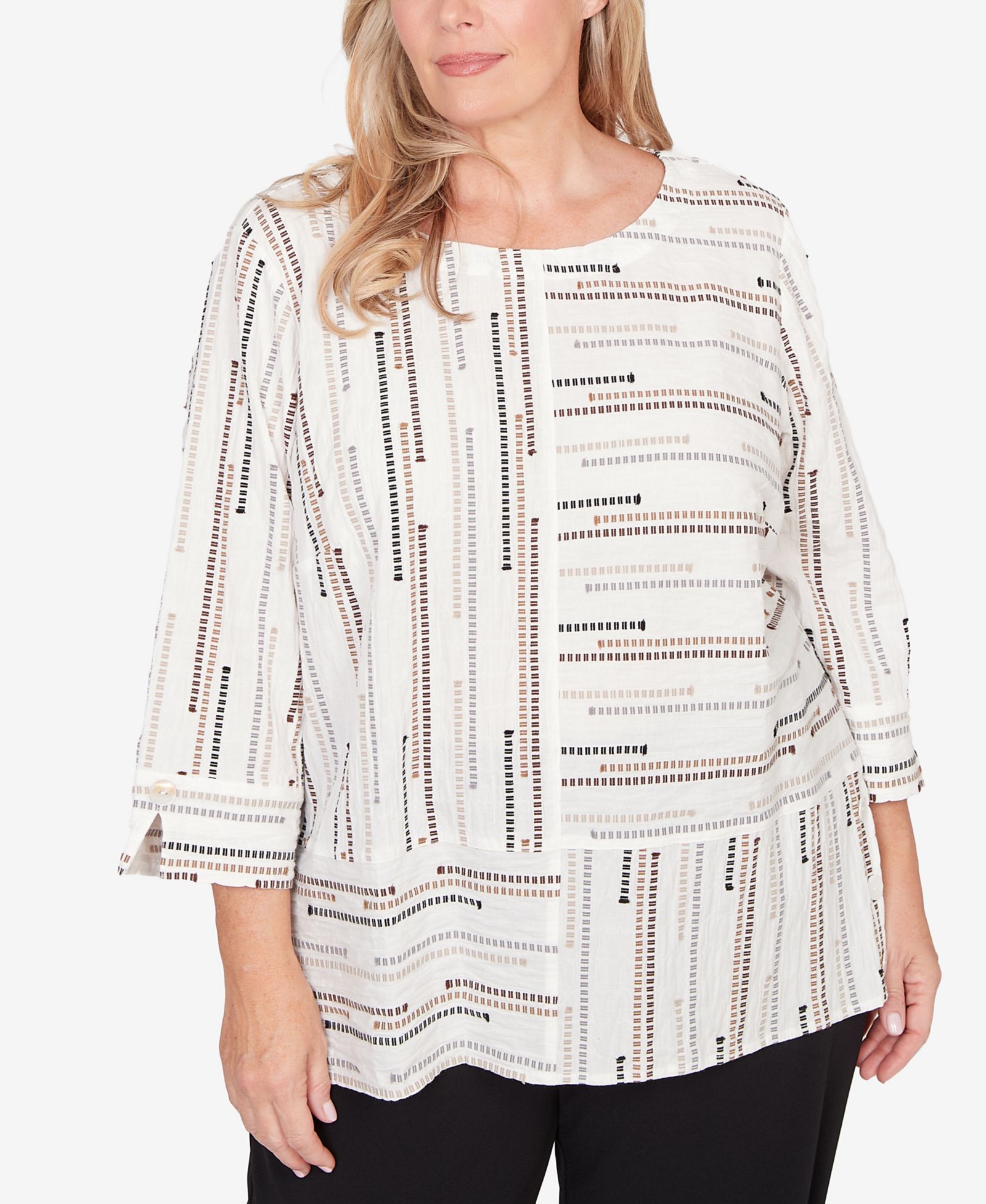 Женский топ Alfred Dunner Plus Size Classic Spliced Jacquard Stripe