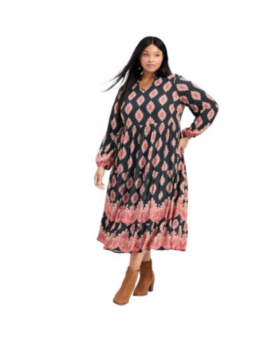 AVENUE Женское платье Plus Size с принтом и рукавами-буфами