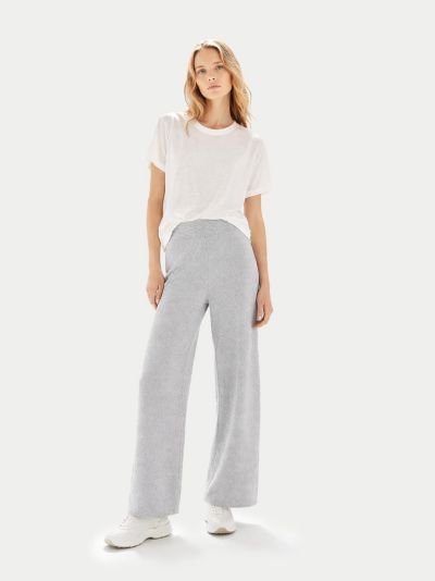 Gobi Cashmere Women's Wide-Leg Ajour Knit Cashmere Pants
