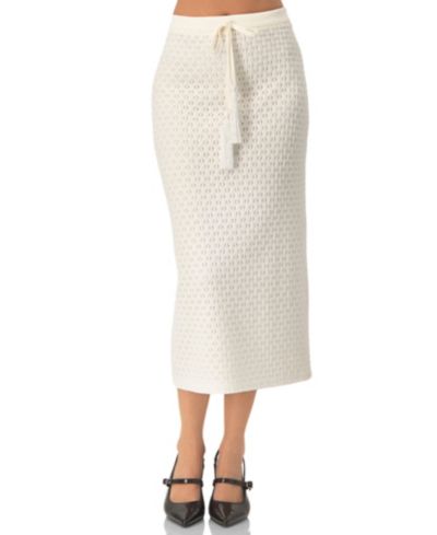 Ivonne Women's Knit Midi Skirt with Tassel Tie Waist