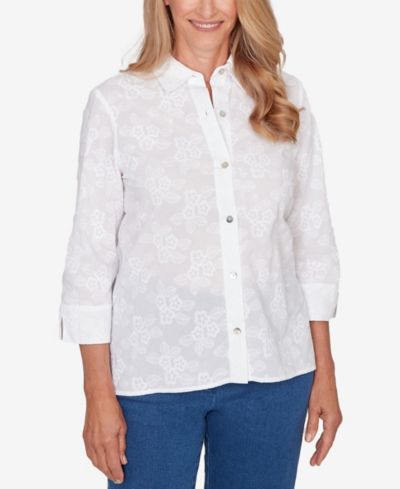 Женская блузка Alfred Dunner Classic Collared Flower Embroidered Button Down