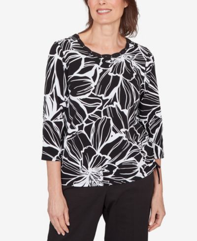 Alfred Dunner Женский топ Classic Floral Linework с завязками по бокам