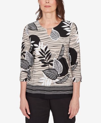 Женский топ Alfred Dunner Classic Tropical Leaf Border Print Split Neck