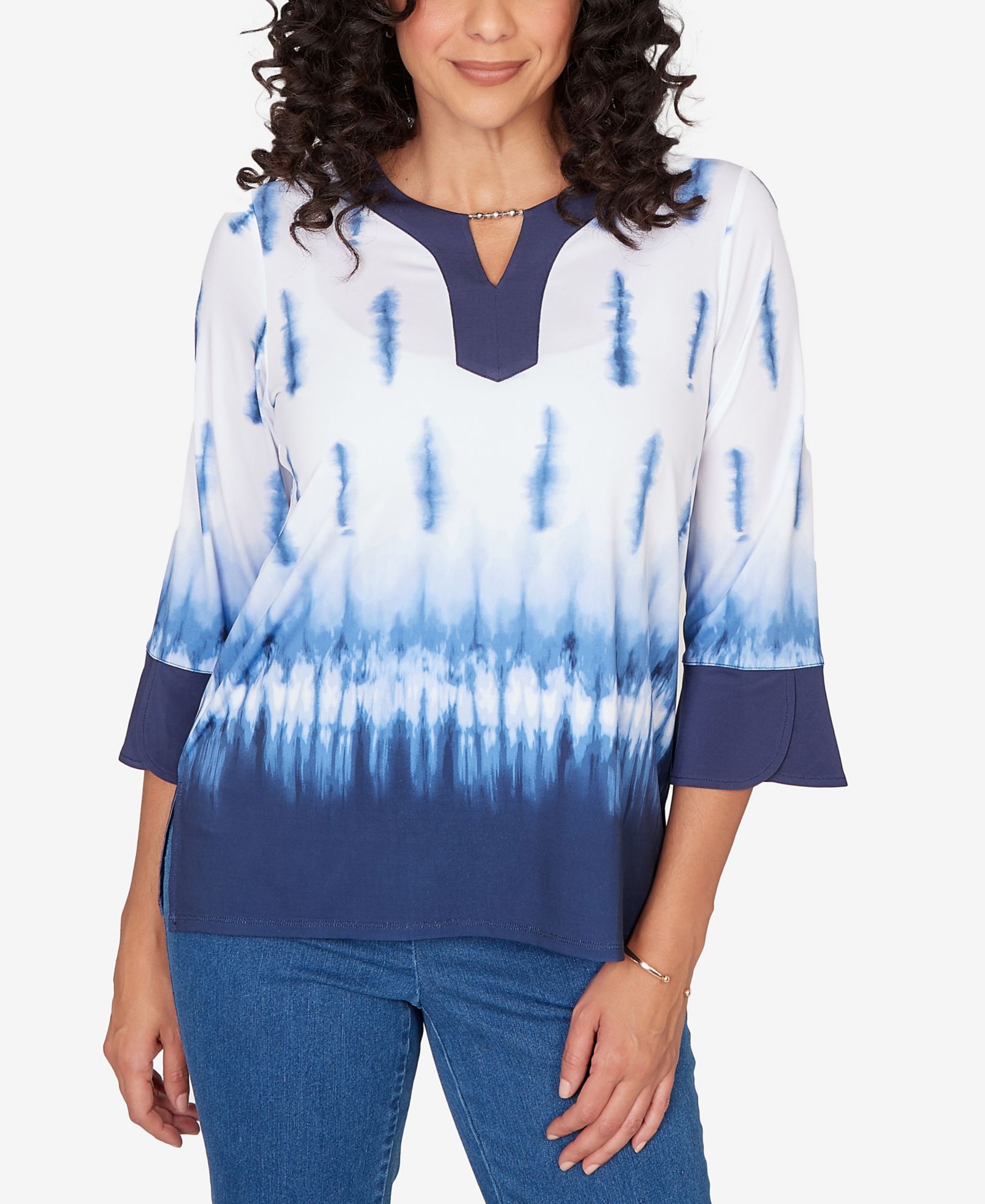 Alfred Dunner Женский топ Classic Tie Dye Split Neck