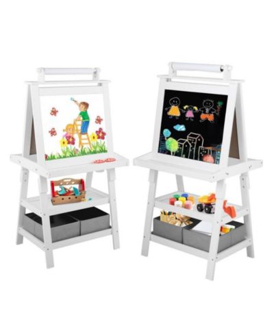 Kinder King Art Easel for Kids, 3 in 1 Toddler Easel w/Whiteboard, Chalkboard and Paper Roll