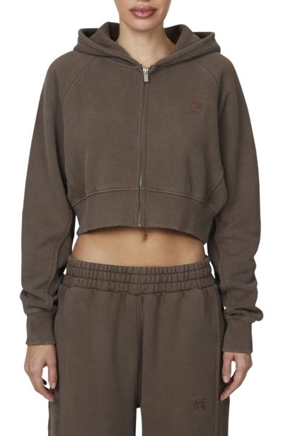 Good For Nothing Women's Ribbed Emblem Crop Zip Hoodie