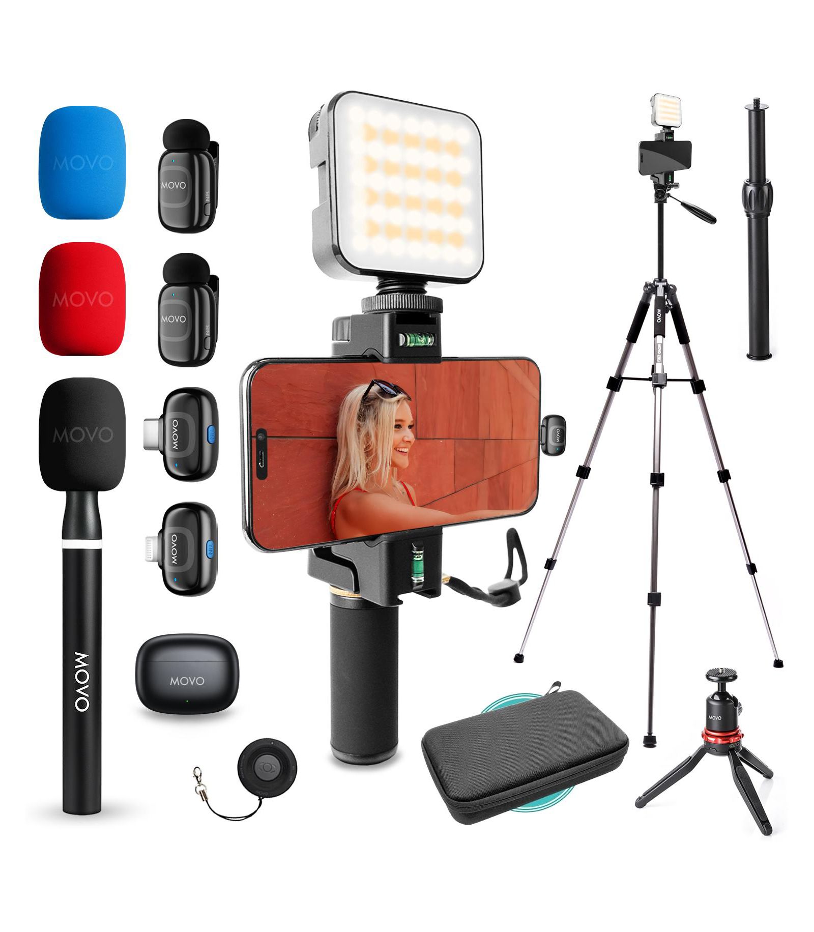 Movo iVlogger-Pro Wireless Dual Mics RGB Light Vlogging Kit for iPhone/Android