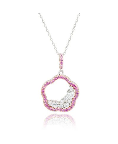 Suzy Levian New York Sterling Silver Pink Sapphire & Created White Sapphire Half Moon Cluster Flower Pendant