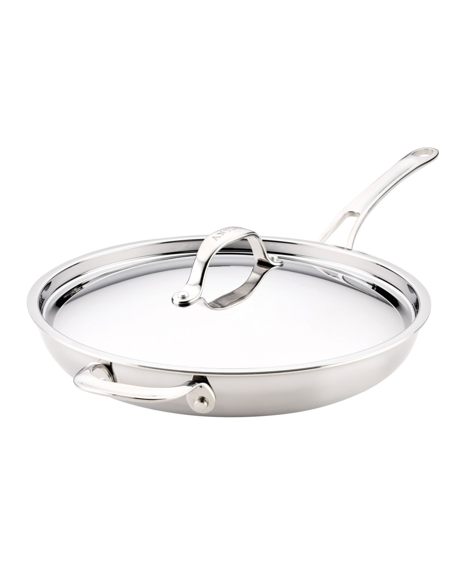 Anolon EverLast Stainless Steel 12.5" Tri-Ply Clad Covered Frying Pan