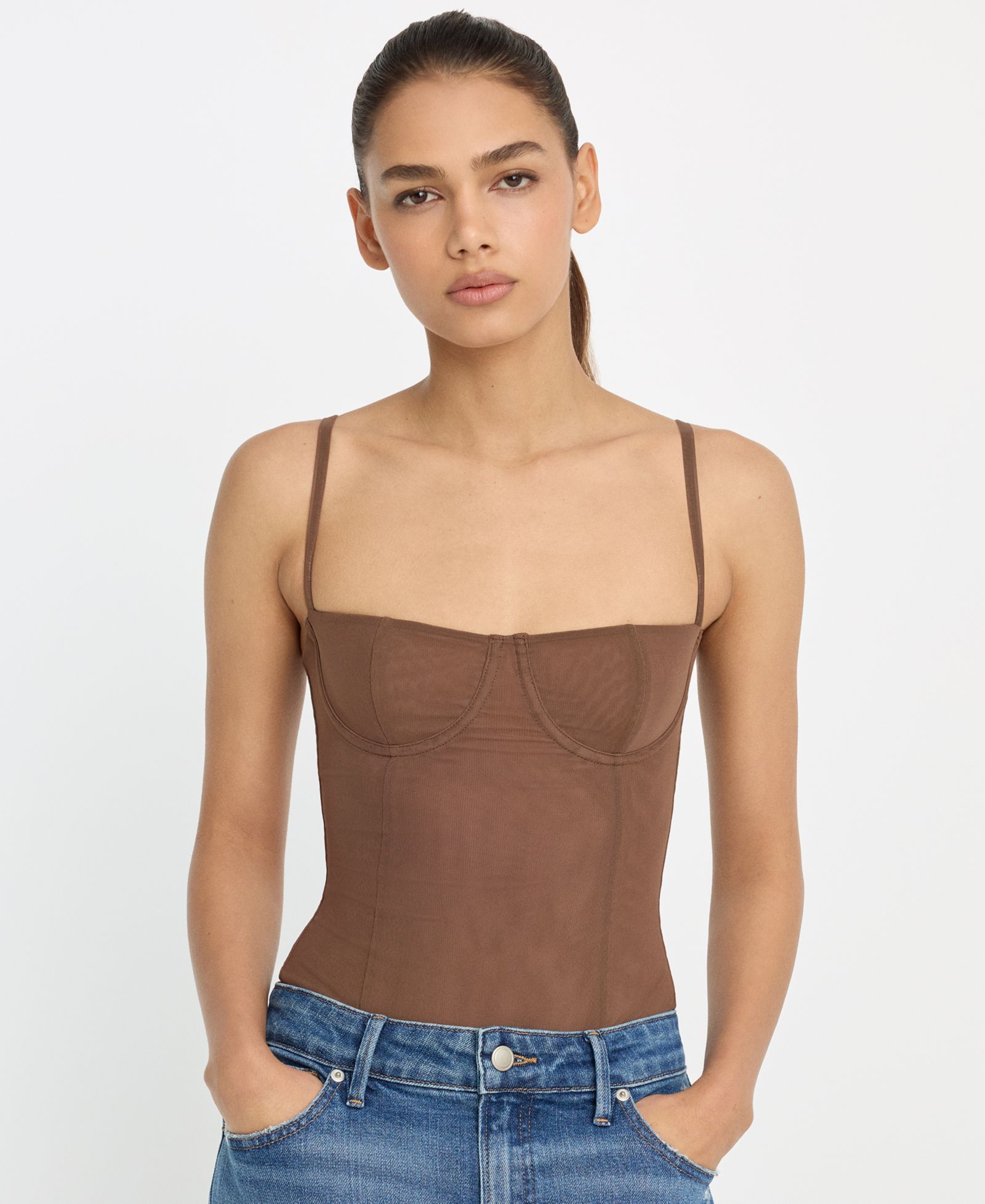 Good American Women's Mesh Bustier Bodysuit