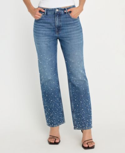 Good American Women's Good Icon Straight Crop Cultivated Pearl Jeans