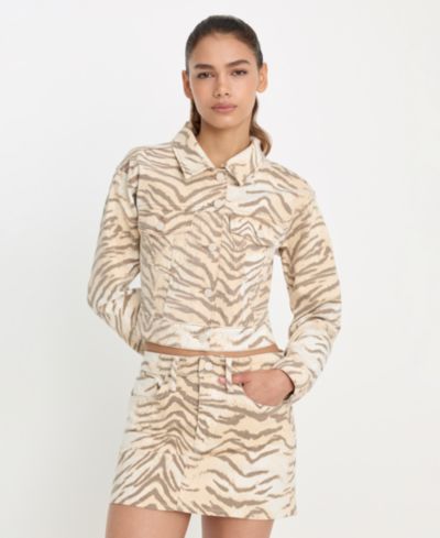 Good American Women's Essential Crop Tiger Print Collared Jacket
