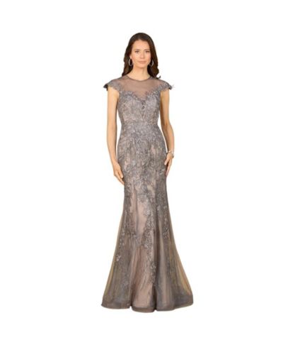 Lara Women's Sheath Lace Gown with Cap Sleeves