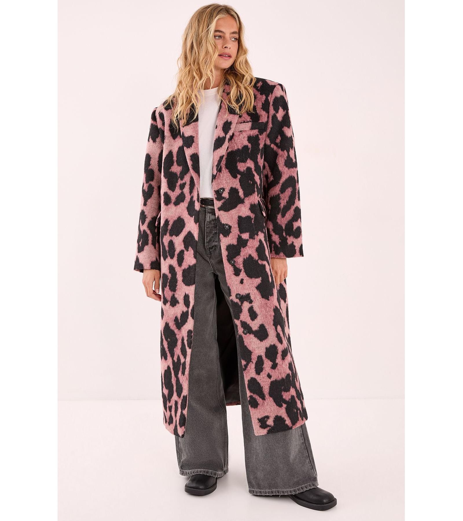Nasty Gal Women's Leopard Wool Blend Tailored Coat