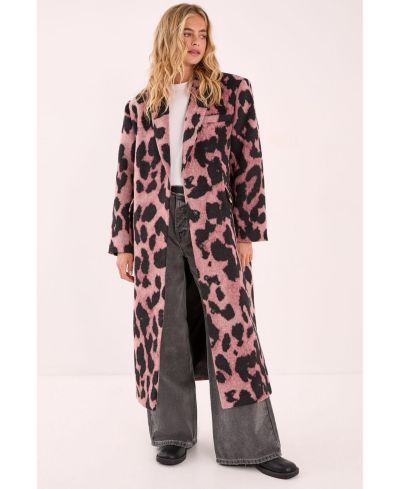 Nasty Gal Женское Leopard Wool Blend Tailored Coat
