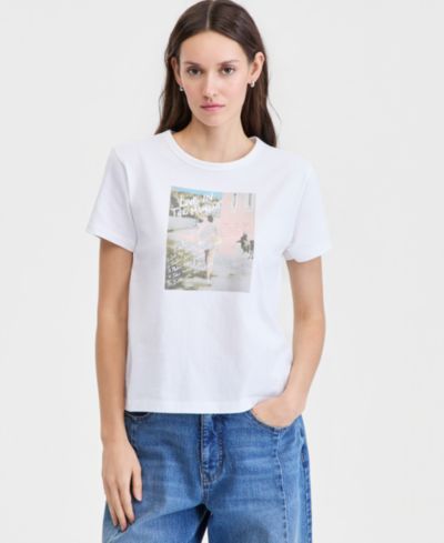 On 34th Женская повседневная футболка с принтом Cotton Solo Traveler
