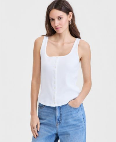 On 34th Women's Button-Down Contrast-Stitch Rib Tank Top, Macy's Exclusive
