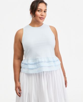 On 34th Trendy Plus Size Ruffle-Hem Square-Neck Tank, Macy's Exclusive
