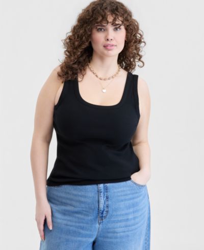 Топ On 34th Trendy Plus Size Double Scoop-Neck Tank