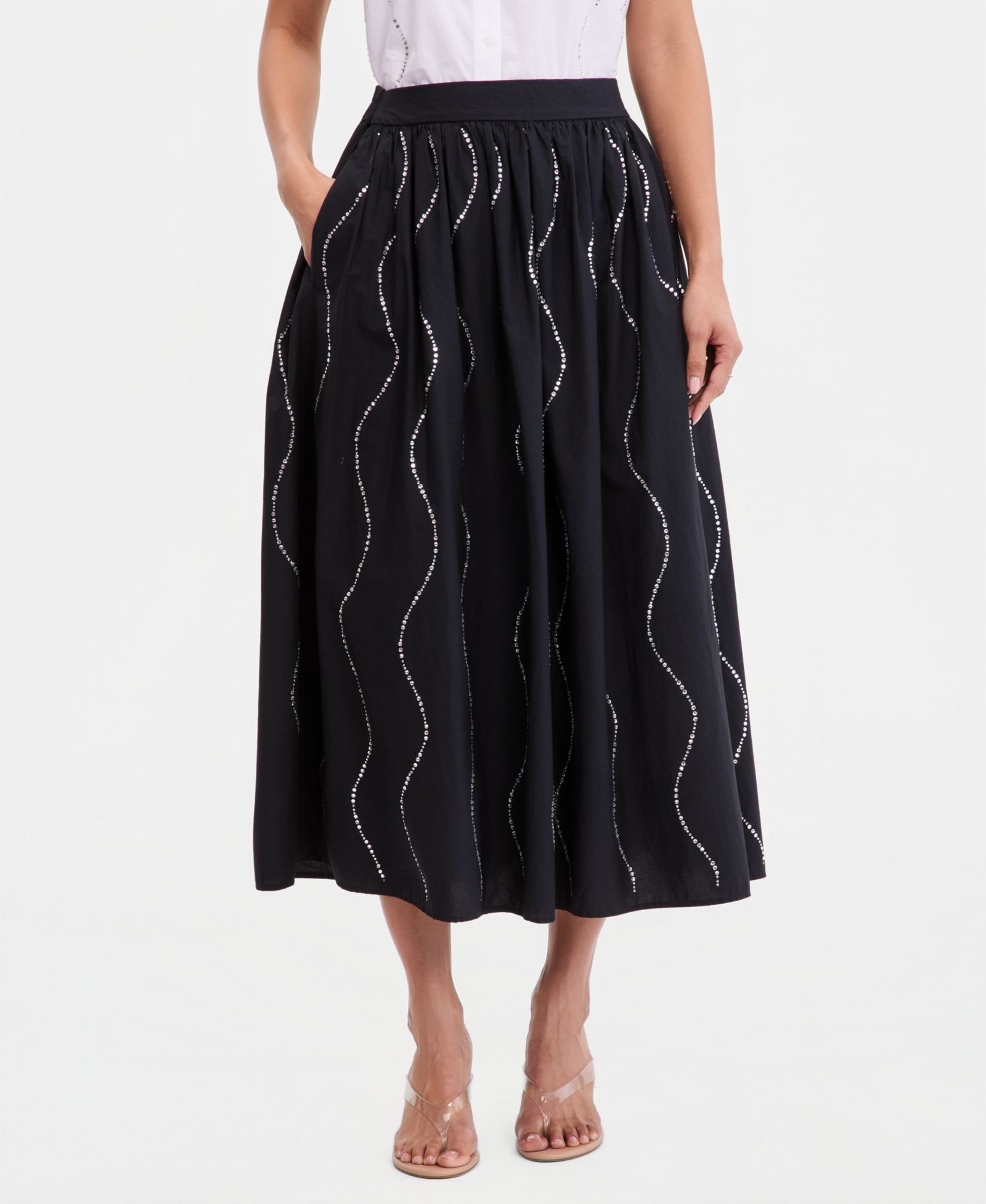 I.N.C. International Concepts Women's Rhinestone Wave Pull-On Midi Skirt, Macy's Exclusive