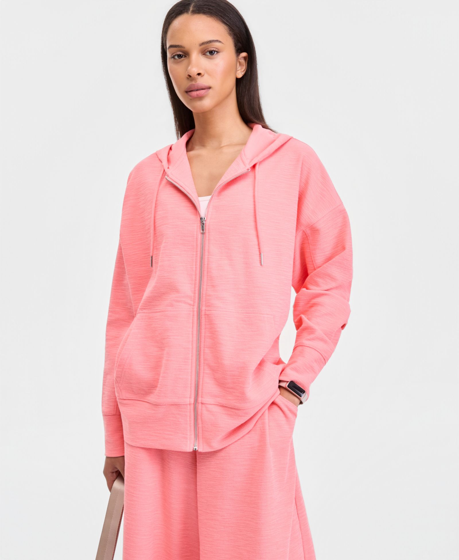 ID Ideology Women's Oversized Rib Slub Full-Zip Hoodie, Macy's Exclusive