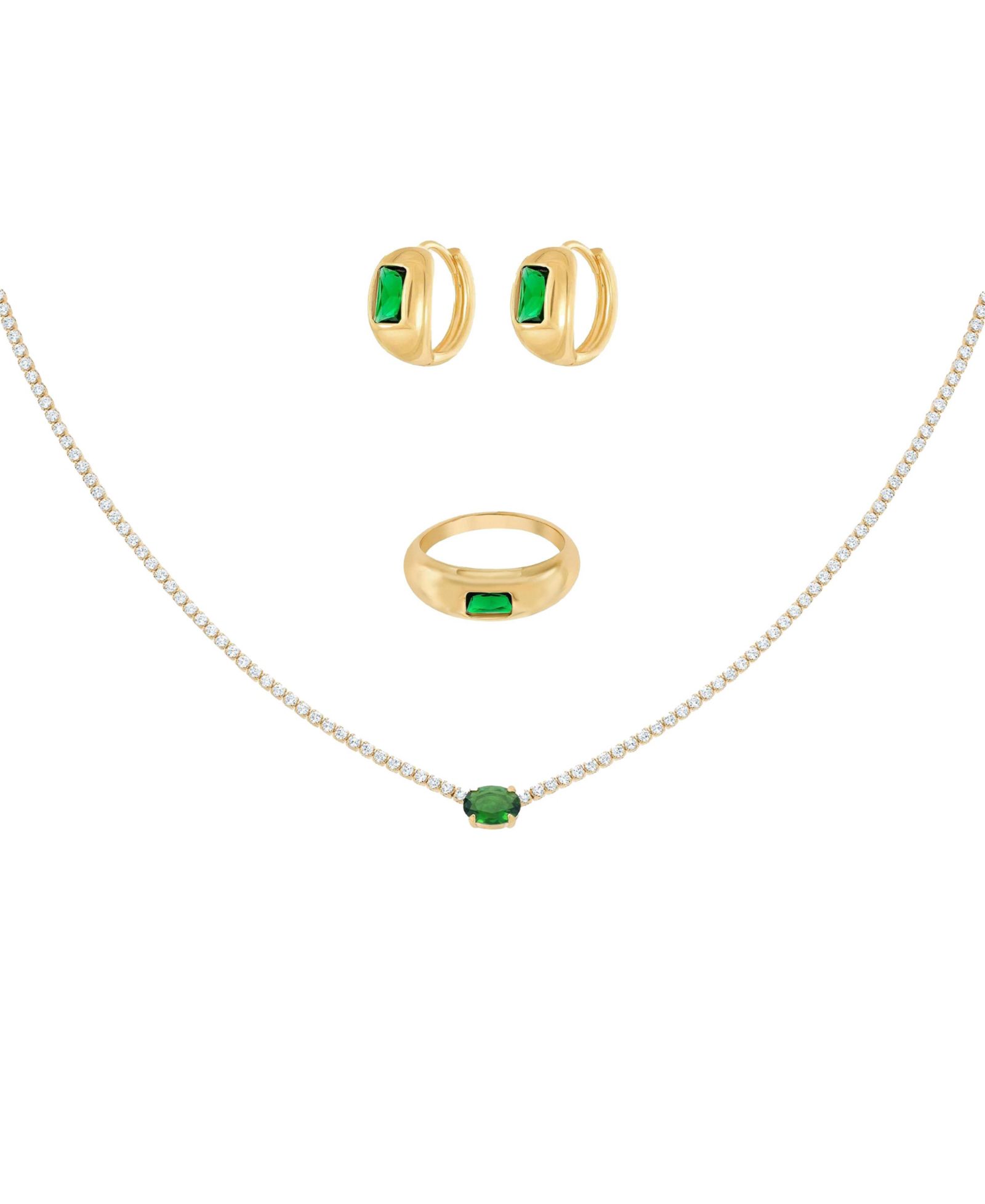 Набор украшений Bearfruit Jewelry Plated Sterling Emerald Rectangle Necklace, Ring & Huggies Set