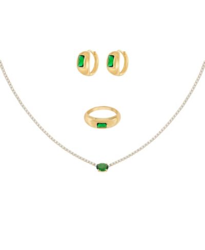 Набор украшений Bearfruit Jewelry Plated Sterling Emerald Rectangle Necklace, Ring & Huggies Set