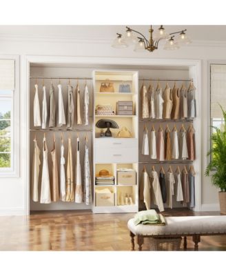 Aheaplus 4-8 FT Walk-in Adjustable Closet Organizer System with 2 Drawers and 5 Rods, Fits 60-96'' Closets