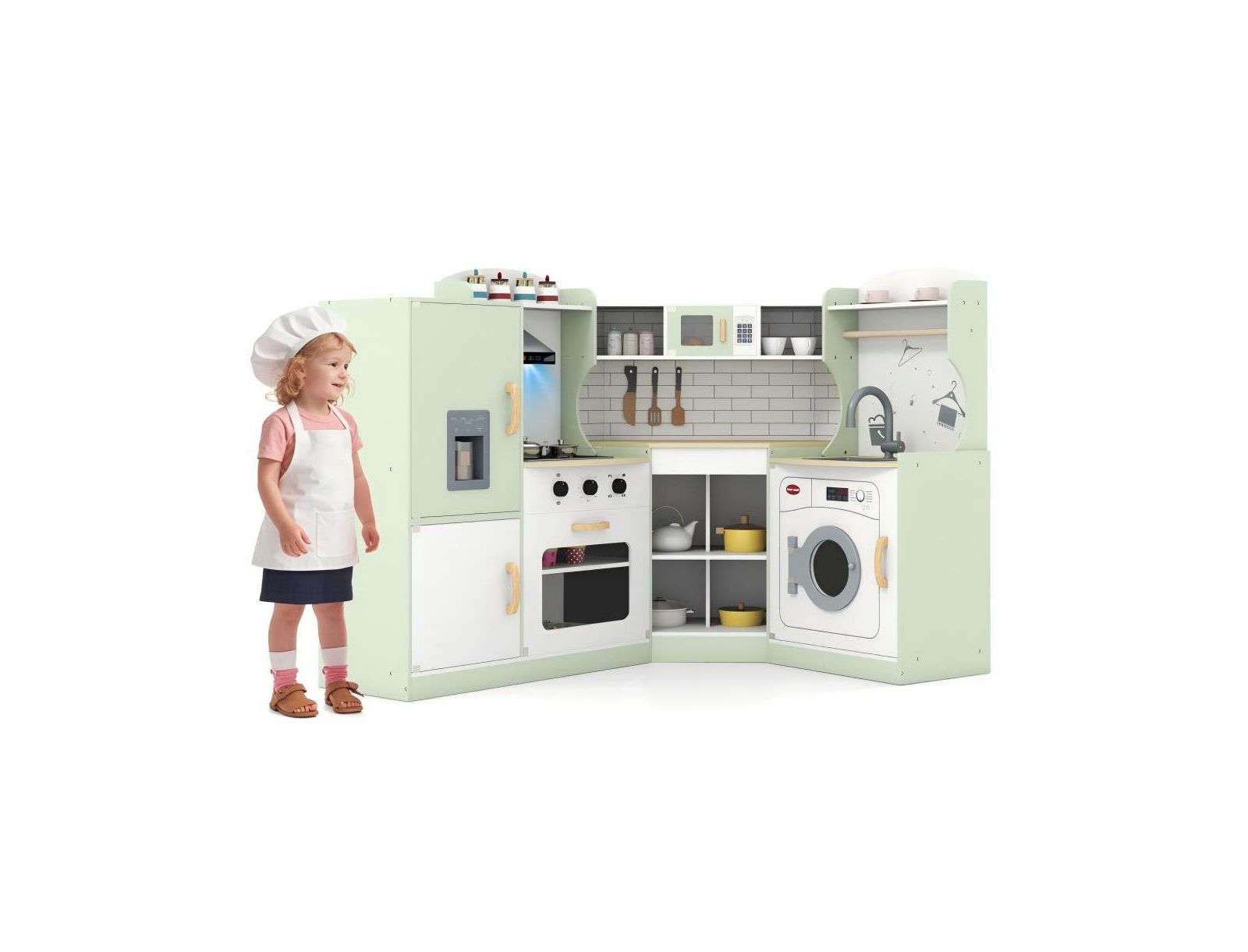 Hongge Corner Play Kitchen with Washer and Ice Maker, Ages 3+
