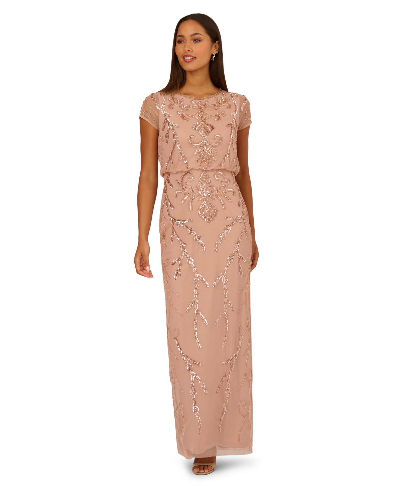 Adrianna Papell Bead Blouson Long Dress