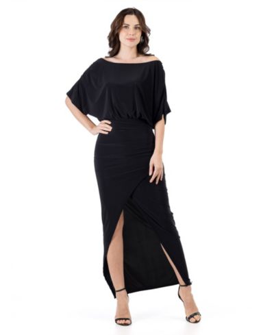 24seven Comfort Apparel Women's Boat Neck Batwing Sleeve Slit Maxi Dress