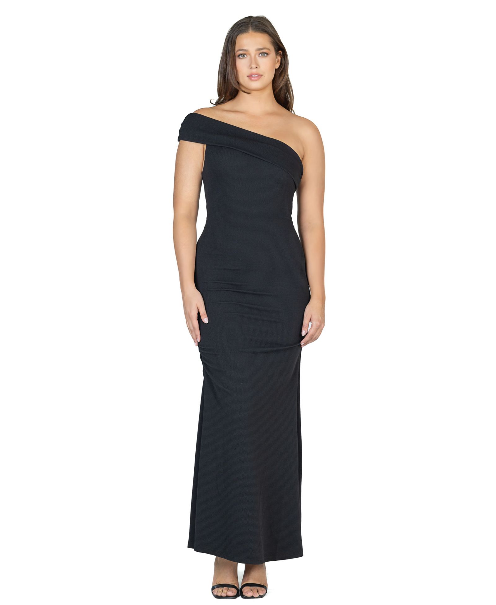 24seven Comfort Apparel Women's Formal One Shoulder Rouched Mermaid Maxi Dress