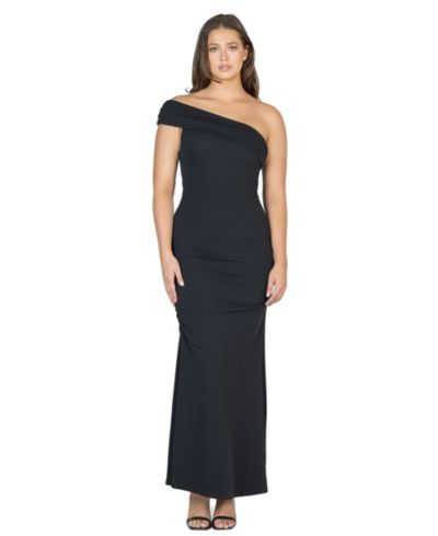 24seven Comfort Apparel Women's Formal One Shoulder Rouched Mermaid Maxi Dress