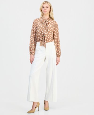 T Tahari Women's High-Rise Straight Wide-Leg Pants