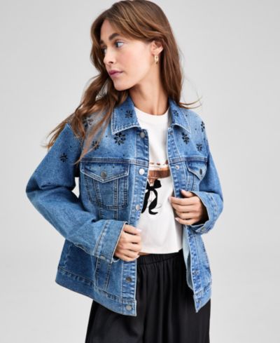 And Now This Women's Embellished Denim Trucker Jacket, Macy's Exclusive