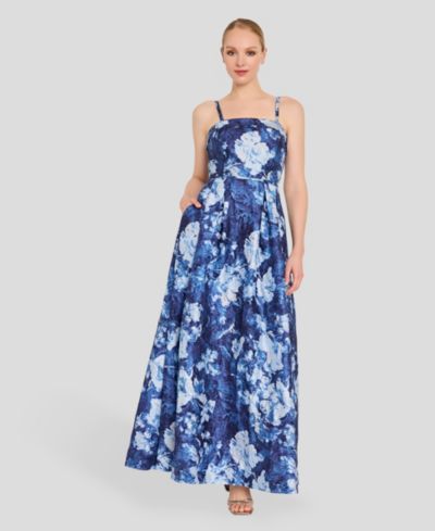 Tahari ASL Women's Square Neck Floral Printed Ball Gown