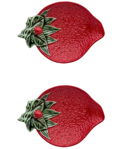 Bordallo Pinheiro Strawberries Olive Dish, Set of 2