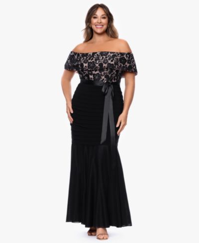 B&A By Betsy and Adam Plus Size Off-The-Shoulder Ball Gown