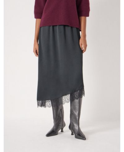 Hush Women's Satin Asymmetric Lace Trim Skirt