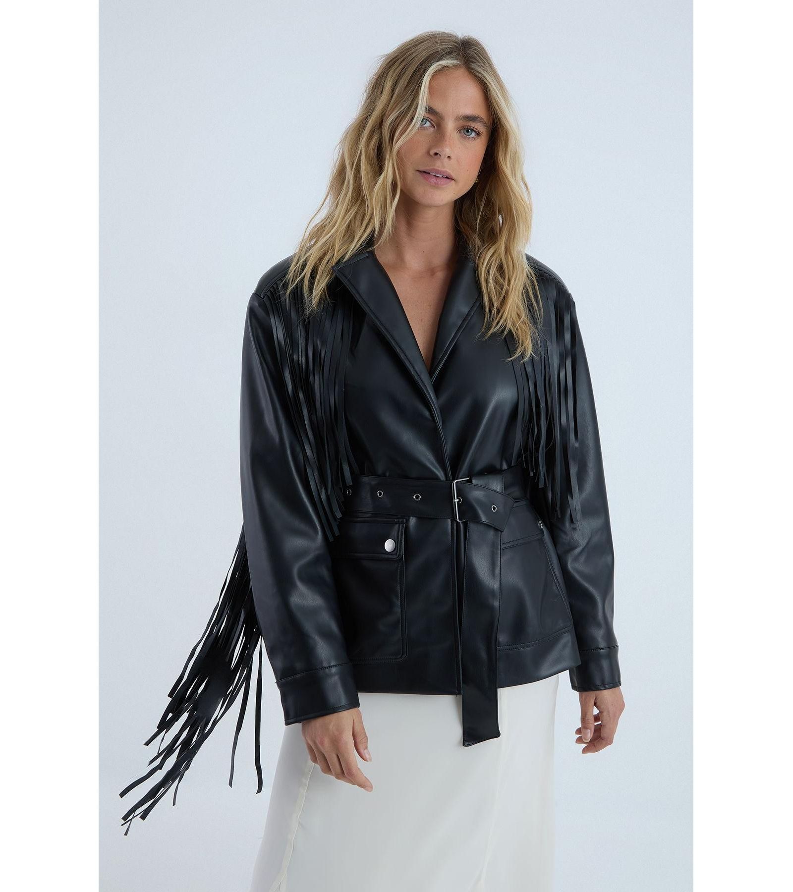 Nasty Gal Women's Fringe Faux Leather Belted Jacket