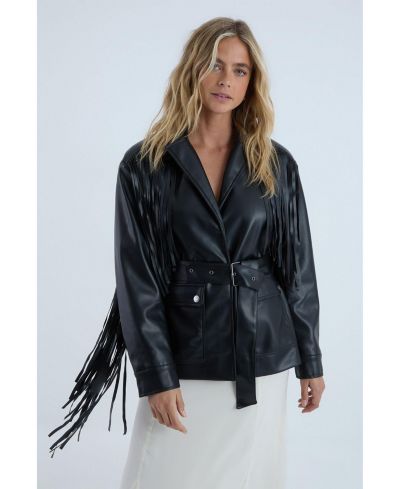 Женская куртка Nasty Gal с бахромой и ремнем из искусственной кожи