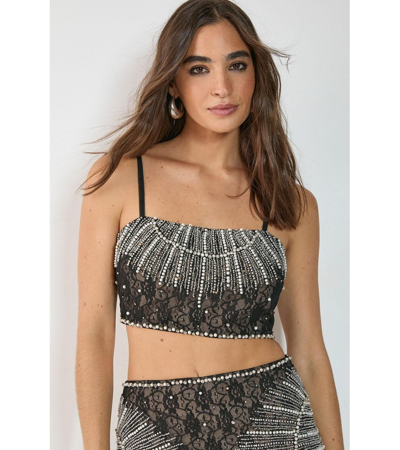 Nasty Gal Women's Lace Strappy Sequin Crop Top