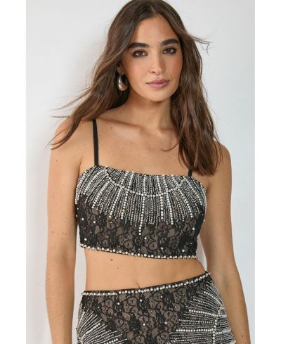 Nasty Gal Женский кроп-топ с пайетками и бретельками из кружева