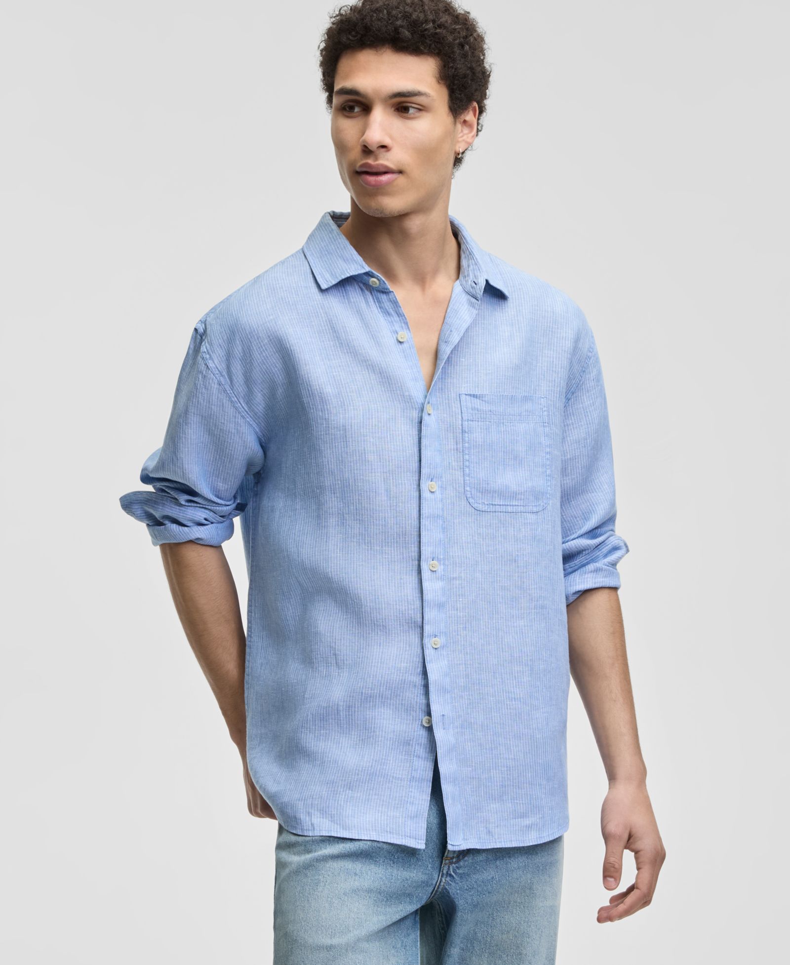 Sun + Stone Men's 100% Linen Relaxed Long-Sleeve Striped Shirt, Macy's Exclusive