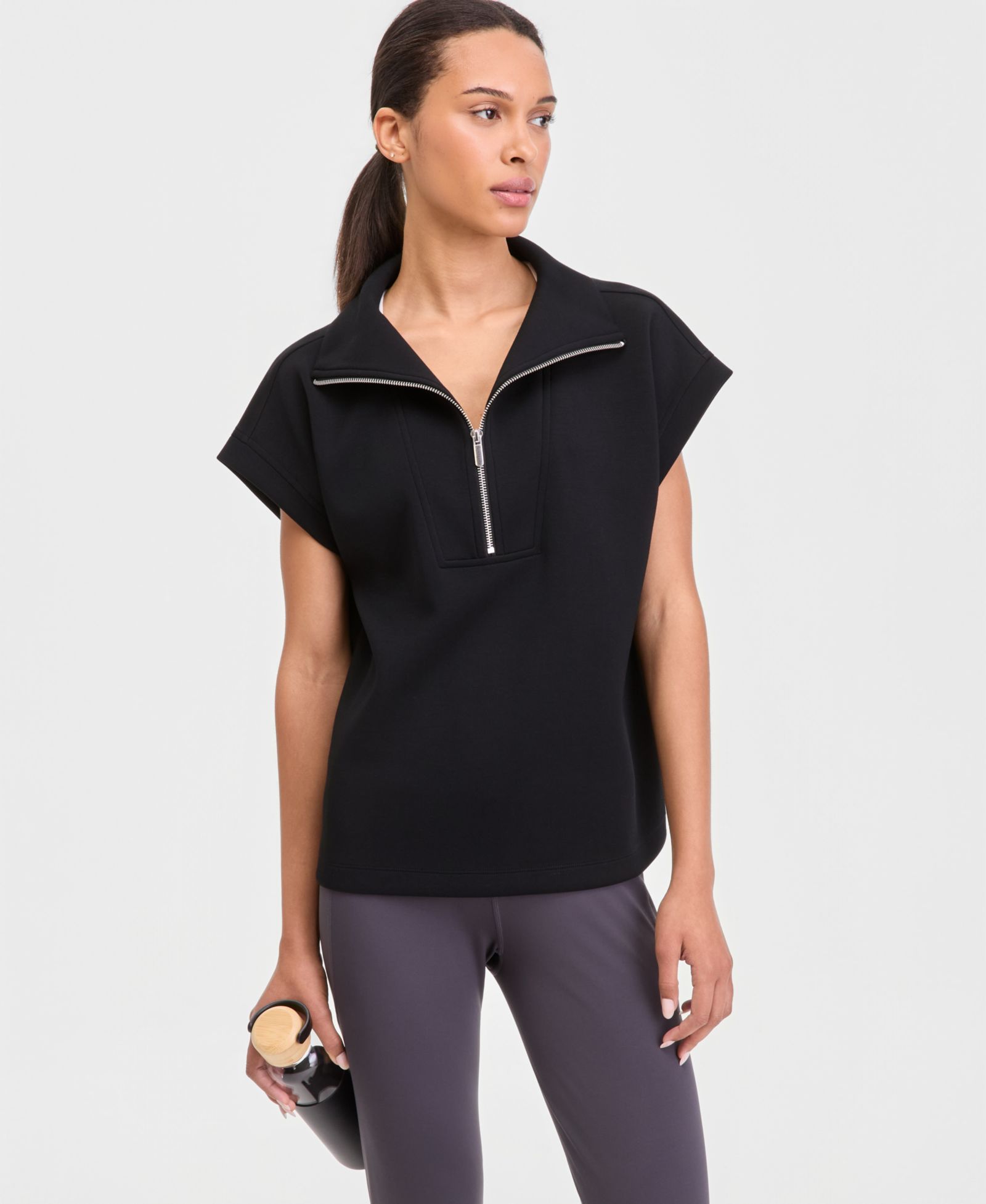 ID Ideology Women's Quarter-Zip Cap Sleeve Top, Macy's Exclusive